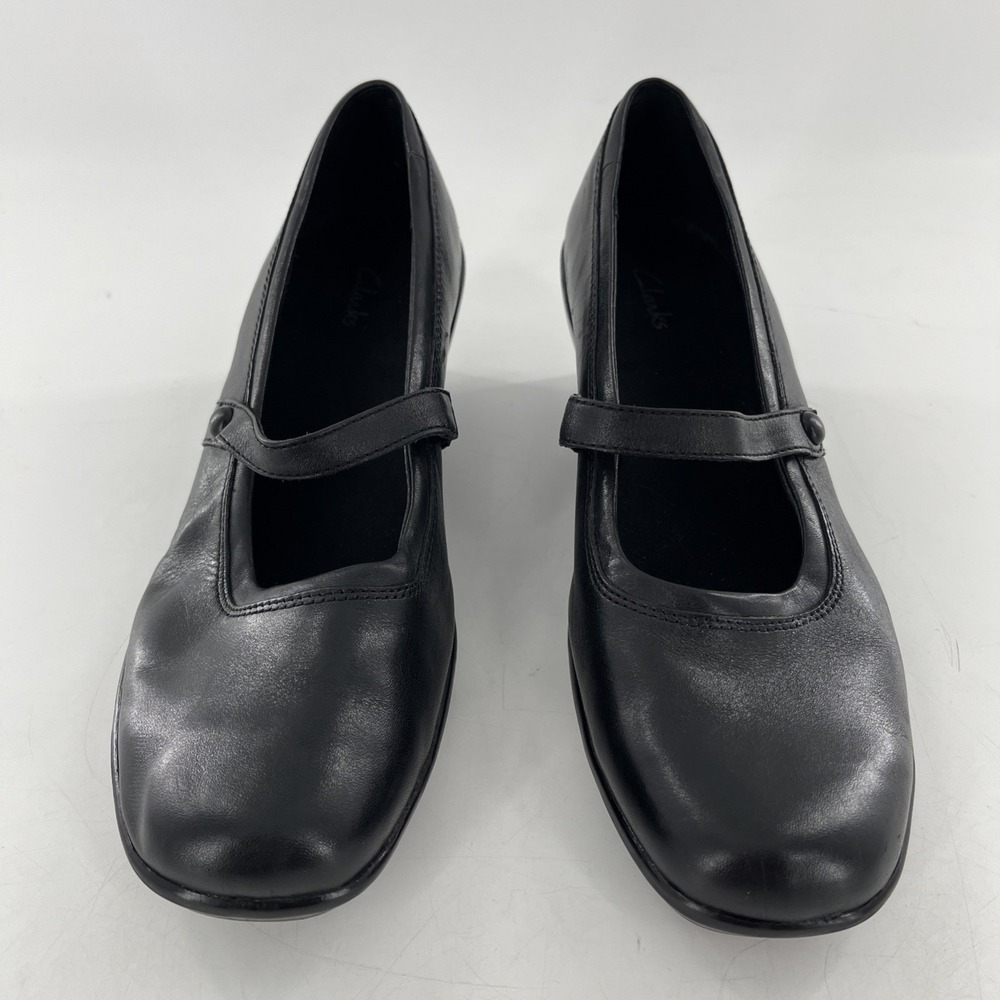 Clarks Leather Mary Jane Pumps Slip On Wedge Heel 8 M Womens Emeraldsea Black - Picture 2 of 16